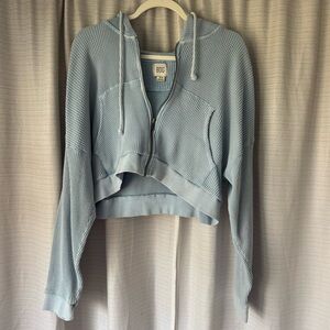 BDG Waffle Knit Cropped Zip Hoodie
